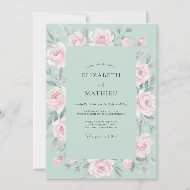 Invitación Boda Rosa Espuma de Mar (Anverso)