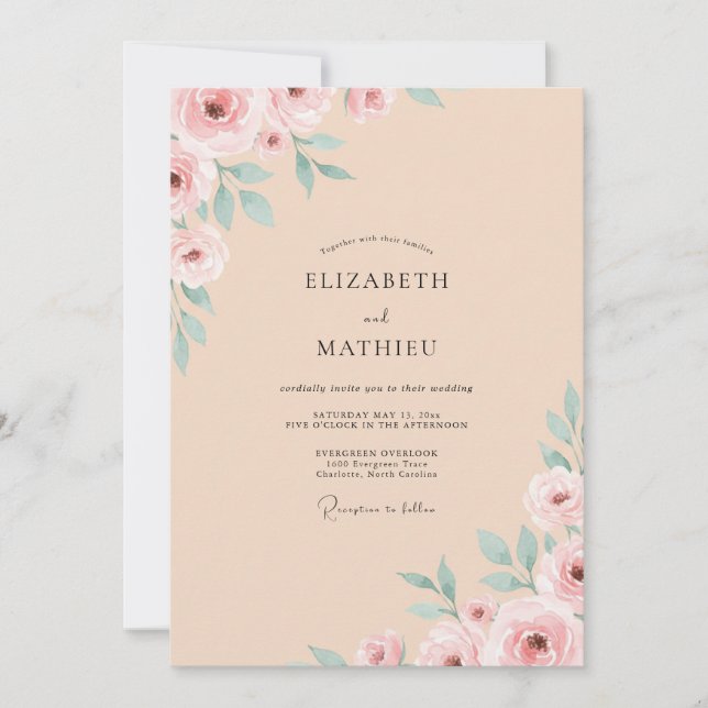 Invitación Boda Rosa Espuma de Mar Albaricoque (Anverso)