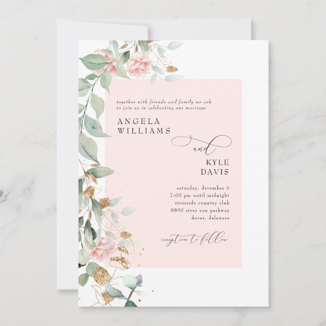 Invitación Boda Rosa Eucalyptus (Anverso)