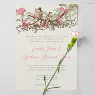 Invitación Boda Rosa Fairytale Forest Love Birds
