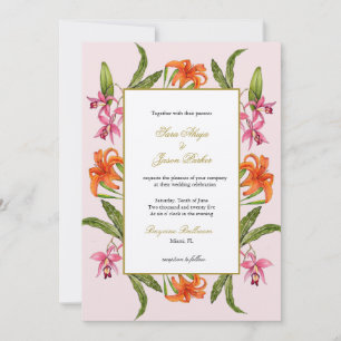 Invitación Boda rosa floral acuarela tropical
