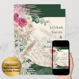 Invitación Boda rosa floral de Emerald Green BOHO