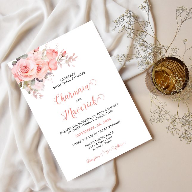 Invitación Boda rosa floral de presupuesto (Subido por el creador)