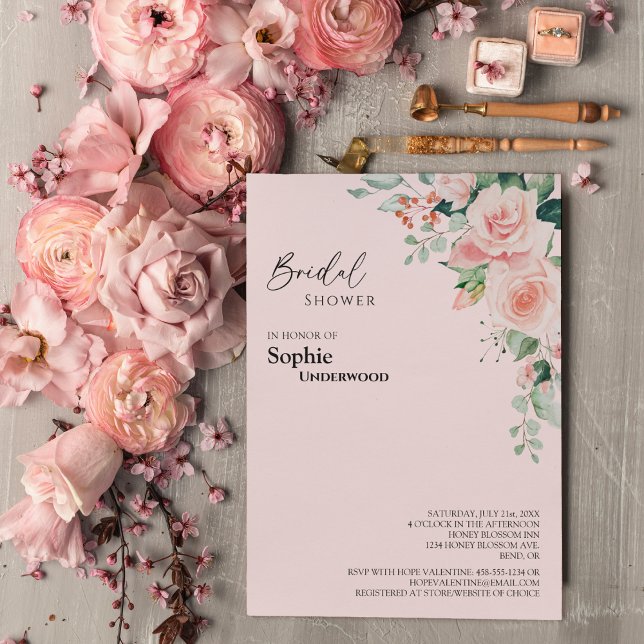 Invitación Boda rosa floral de Rubor ducha de novia (Subido por el creador)