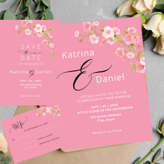 Invitación Boda rosa floral elegante y moderno