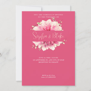 Invitación Boda Rosa Floral Moderna Simple en Marco Rosa