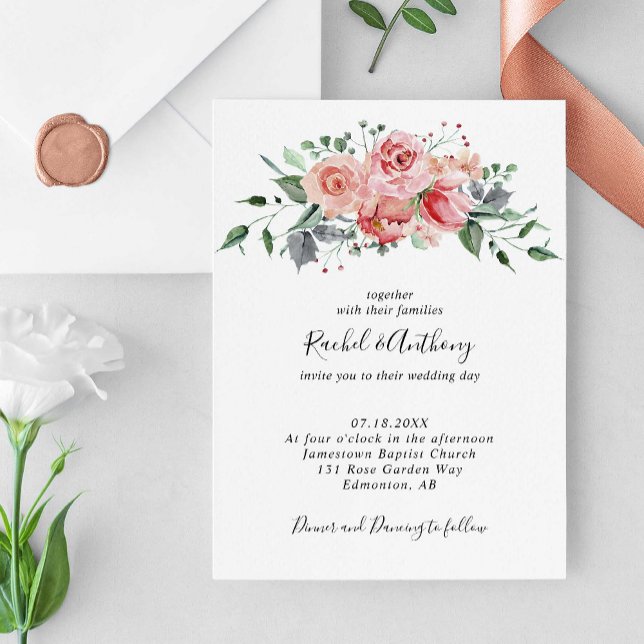 Invitación Boda Rosa floral rosa Rubor Moda elegante de Boho (Subido por el creador)