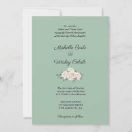 Invitación Boda Rosa formal minimalista blanco y verde