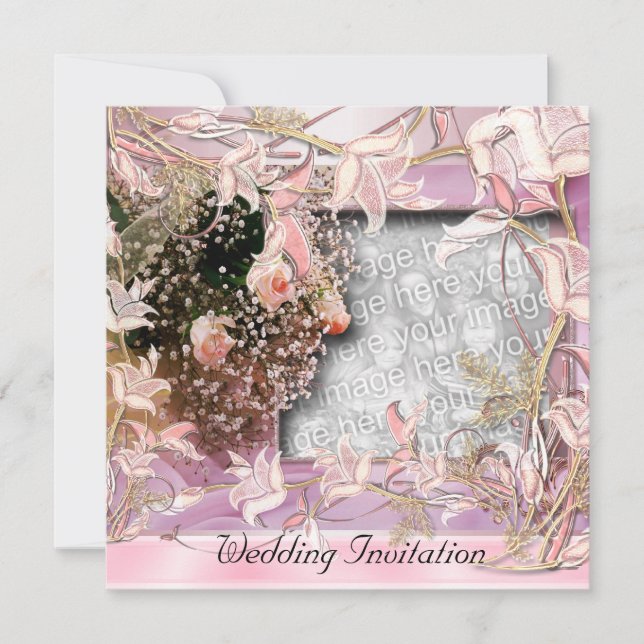 Invitación Boda Rosa Foto Marco Floral (Anverso)