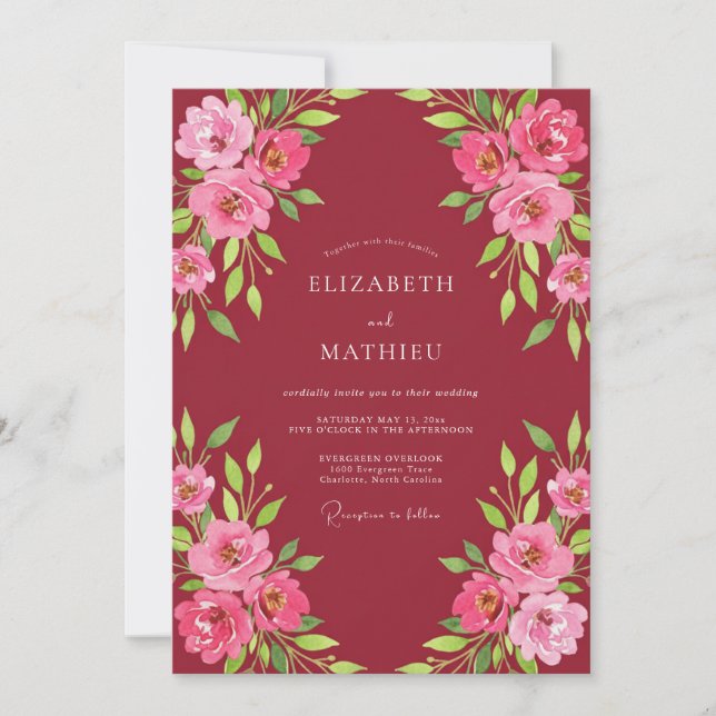 Invitación Boda Rosa Fucsia Granate (Anverso)