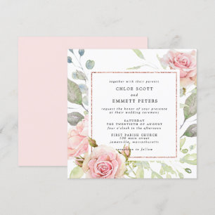 Invitación Boda Rosa Gold Floral Square
