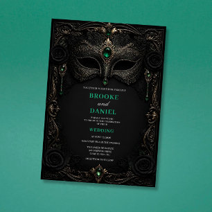 Invitación Boda Rosa Gótica Esmeralda Oscura de Máscara