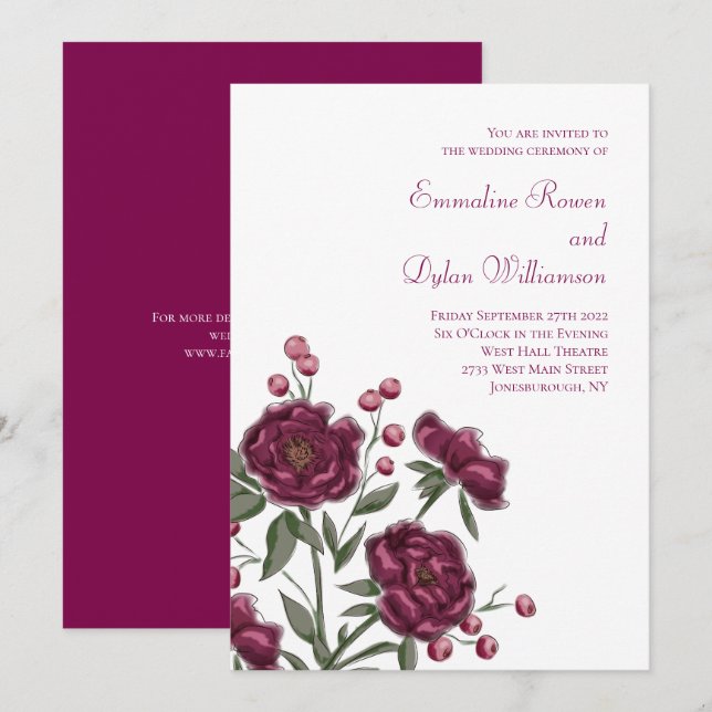Invitación Boda Rosa Granate (Anverso / Reverso)