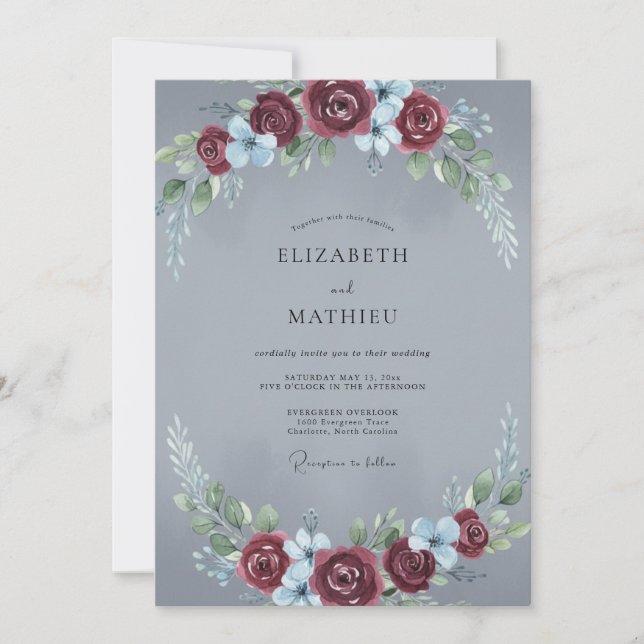 Invitación Boda Rosa Granate Pizarra (Anverso)