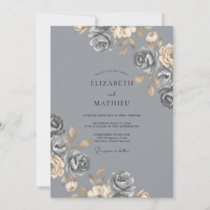 Invitación Boda Rosa Gris Acero