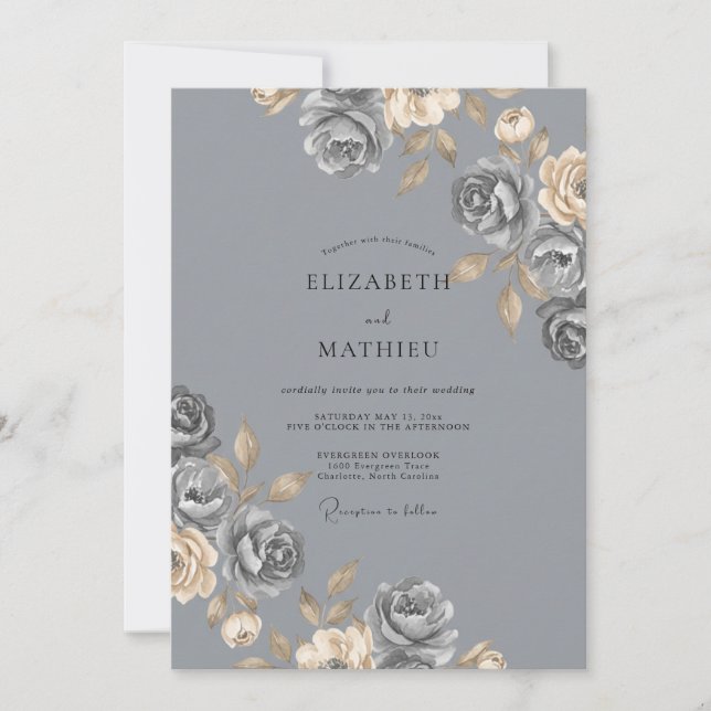 Invitación Boda Rosa Gris Acero (Anverso)