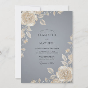 Invitación Boda Rosa Gris Acero Champán