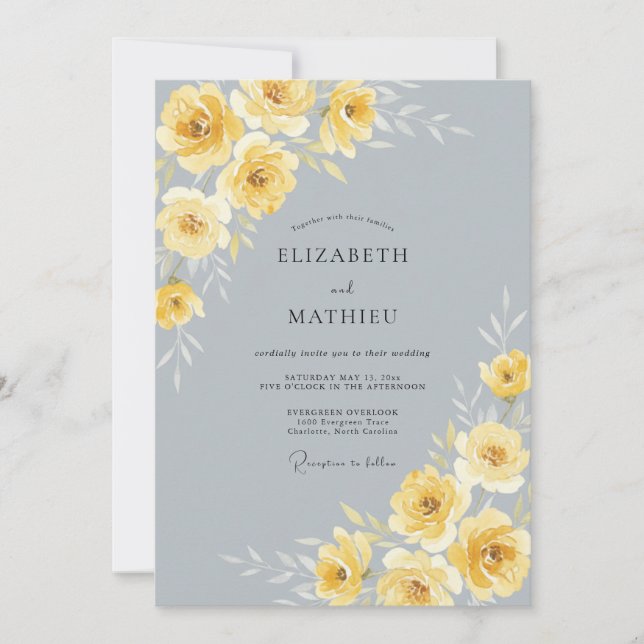Invitación Boda Rosa Gris Acero Pulido (Anverso)
