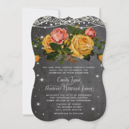 Invitación Boda Rosa Heirloom de pizarra rosa y amarilla