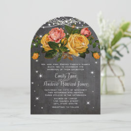 Invitación Boda Rosa Heirloom de pizarra rosa y amarilla