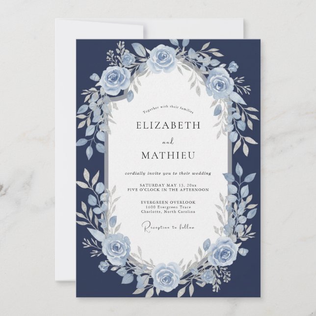 Invitación Boda Rosa Hielo Medianoche (Anverso)