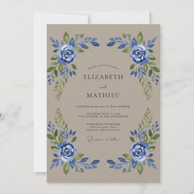 Invitación Boda Rosa Índigo Taupe (Anverso)