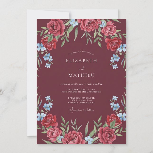 Invitación Boda Rosa Intensa Granate (Anverso)
