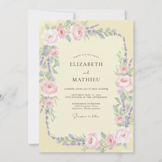 Invitación Boda Rosa Lavanda Mantequilla (Anverso)