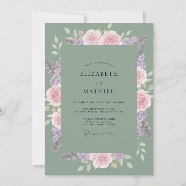 Invitación Boda Rosa Lila Celadón (Anverso)