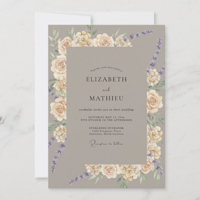 Invitación Boda Rosa Lila Grisáceo (Anverso)