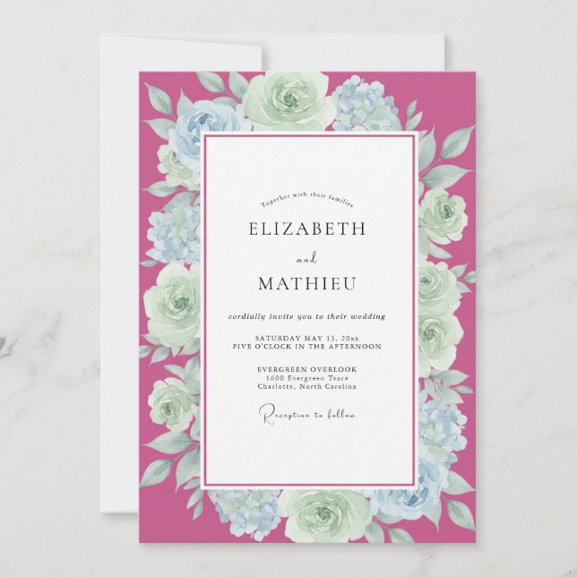 Invitación Boda Rosa Magenta Menta (Anverso)