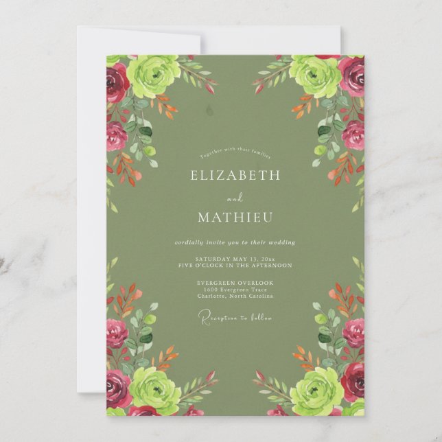Invitación Boda Rosa Magenta Oliva (Anverso)