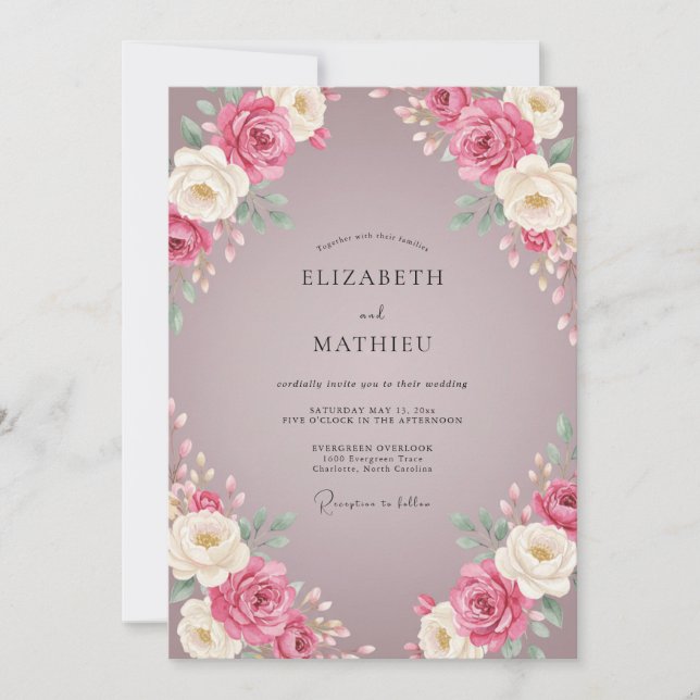 Invitación Boda Rosa Malva (Anverso)