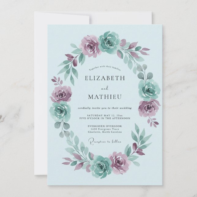 Invitación Boda Rosa Malva Azul Cielo (Anverso)