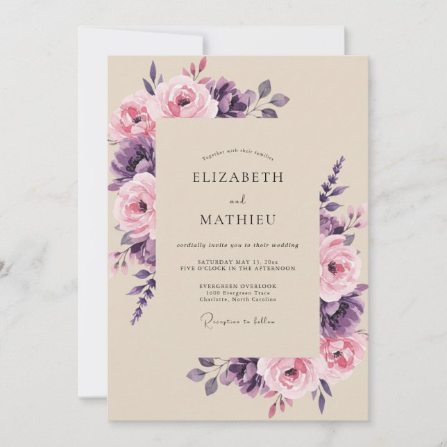 Invitación Boda Rosa Malva Lavanda (Anverso)