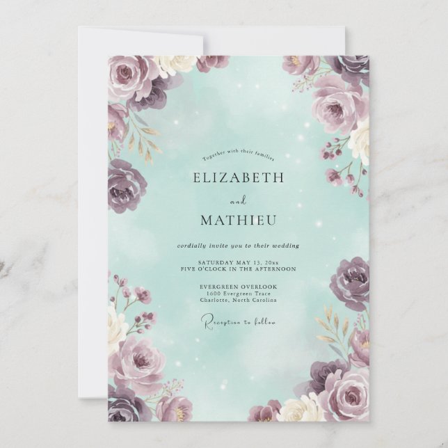 Invitación Boda Rosa Malva Menta (Anverso)