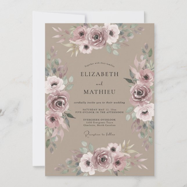 Invitación Boda Rosa Malva Taupe (Anverso)