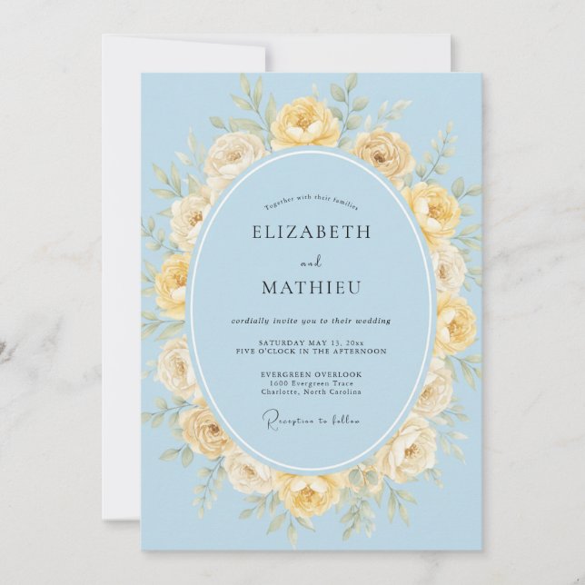 Invitación Boda Rosa Mantequilla Azul Cielo (Anverso)