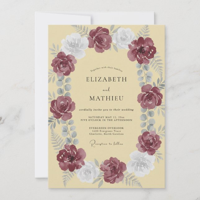 Invitación Boda Rosa Mantequilla Ciruela (Anverso)