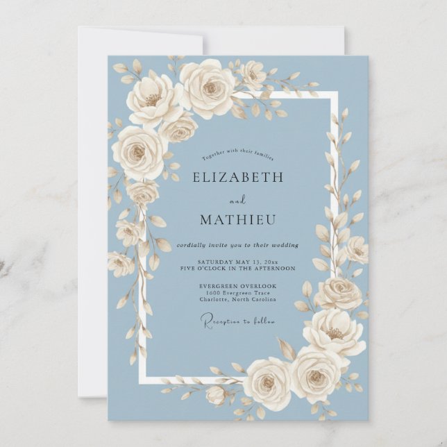 Invitación Boda Rosa Marfil Azul Acero (Anverso)