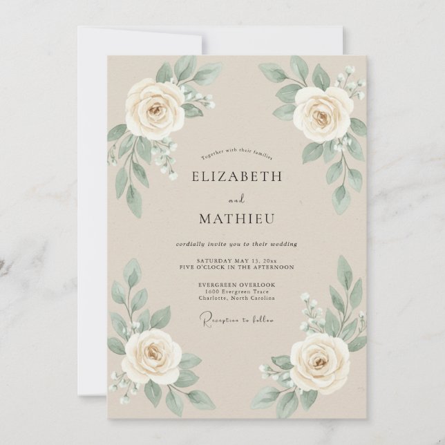 Invitación Boda Rosa Marfil Champán (Anverso)