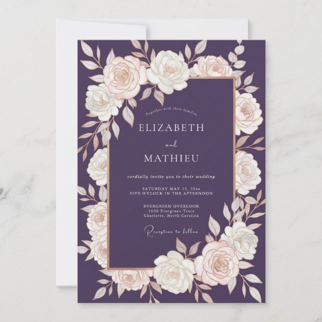 Invitación Boda Rosa Marfil Ciruela (Anverso)