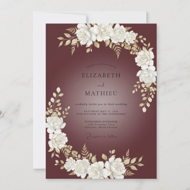 Invitación Boda Rosa Marfil Granate (Anverso)