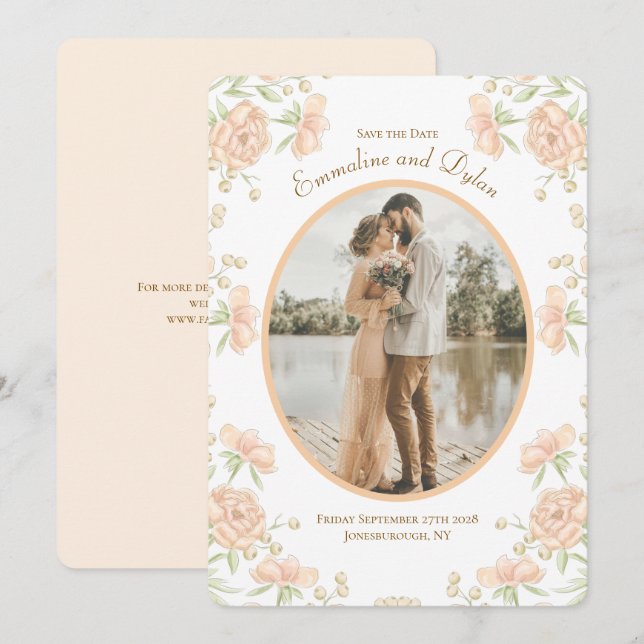Invitación Boda Rosa Melocotón Salvar la Fecha (Anverso / Reverso)
