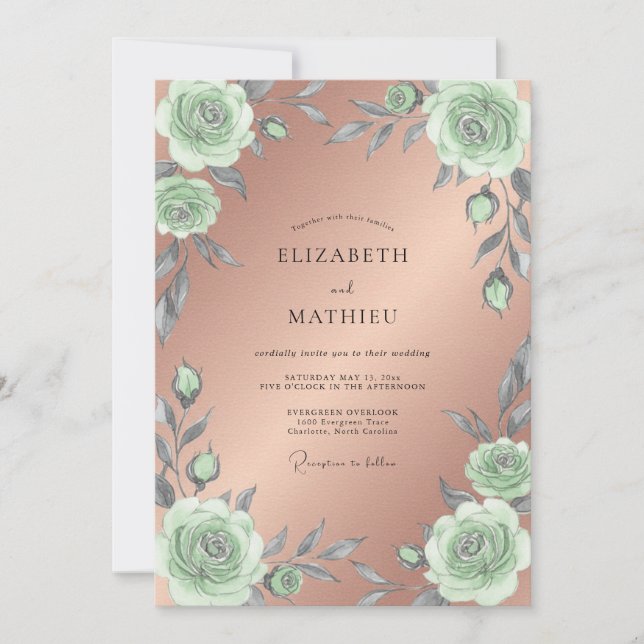 Invitación Boda Rosa Menta de Cobre (Anverso)