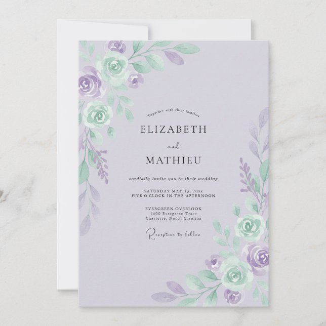 Invitación Boda Rosa Menta Periwinkle (Anverso)