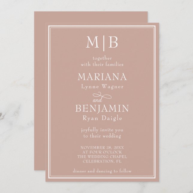 Invitación Boda rosa Minimalista moderno (Anverso / Reverso)