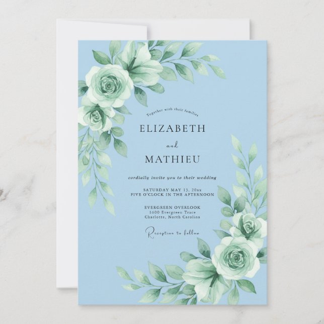 Invitación Boda Rosa Mint Sky (Anverso)