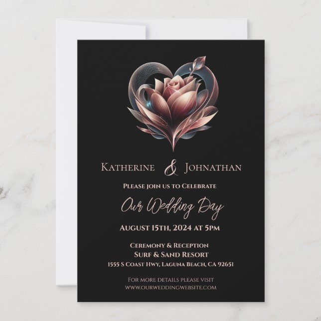 Invitación Boda Rosa moderno Corazón- (Anverso)