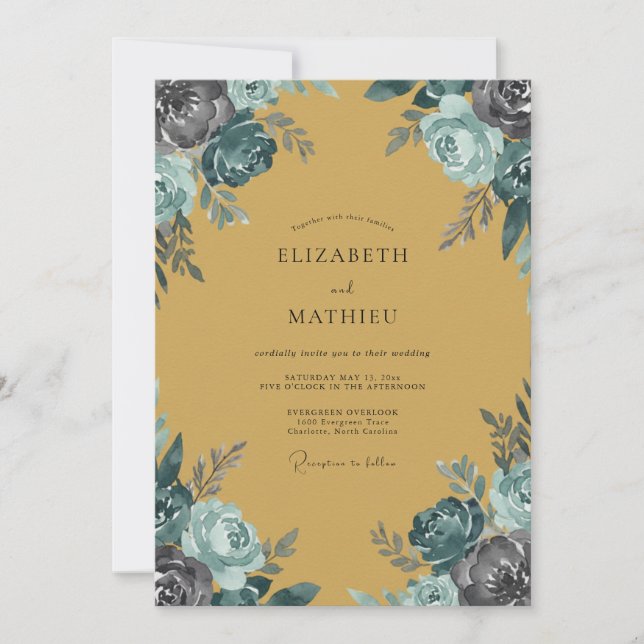Invitación Boda Rosa Mostaza Verde Teal (Anverso)